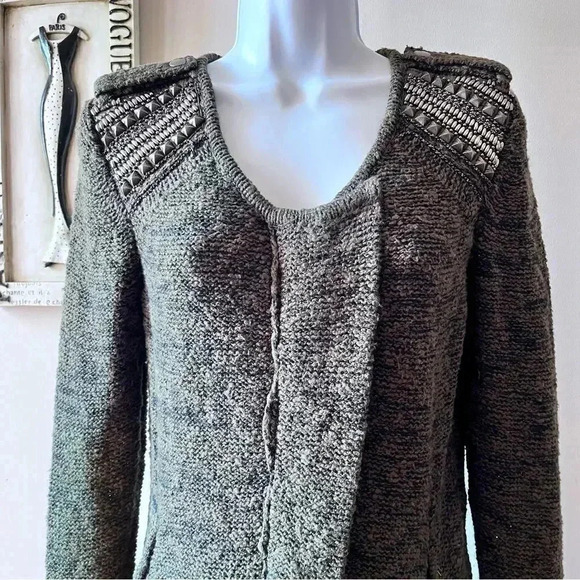 Jamison For Scoop NYC Green Marled Studded Zip Up Cardigan Sweater Size S - Picture 2 of 14